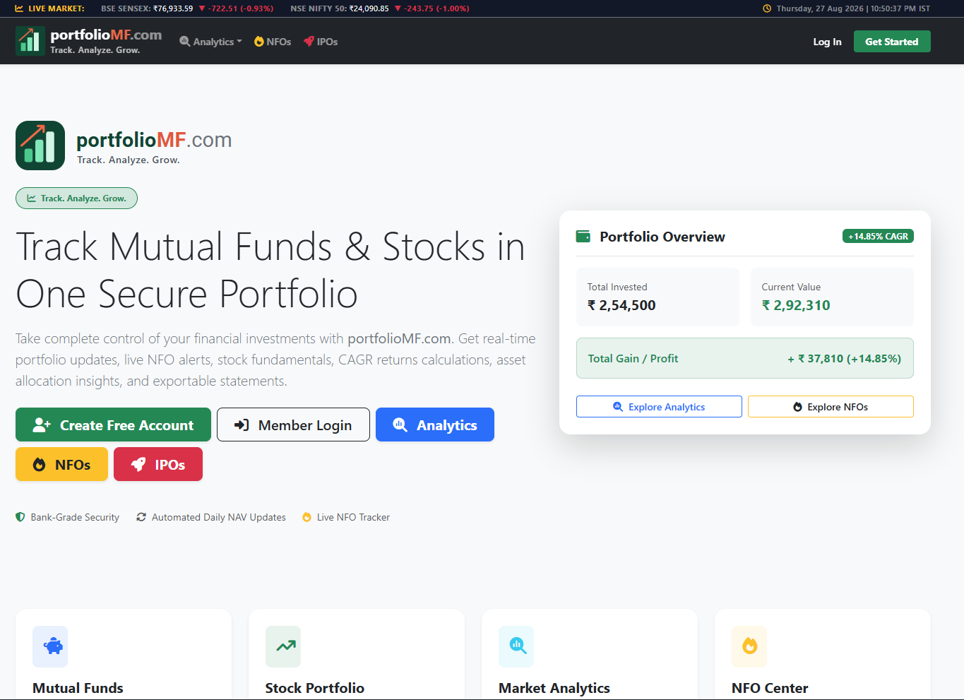 Track Mutual Funds & Stocks in One Secure Portfolio